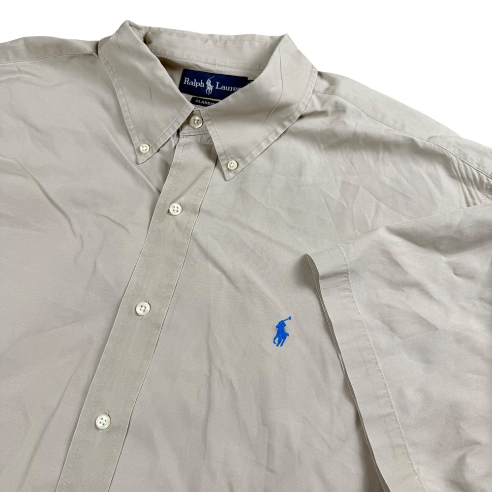 Polo Ralph Lauren Button Down Shirt Men XXL Tan Short Sleeve Classic Fit Pony